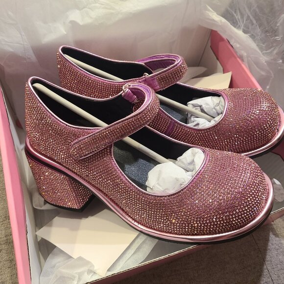 Dolls Kill Desire Me Rhinestone Mary Janes by Sugar Thrillz | Pink | Size 8 - Picture 3 of 6